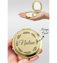 Kişiye Özel İsim Baskılı Premium Gold Cep Aynası Makyaj Aynası - Zeytin Dalı Işıltısı