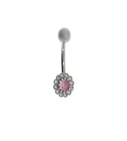 Kadın Pembe Taş Detay Çiçek Model Çelik Piercing