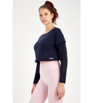Maraton Regular Kadın Bisiklet Yaka Açık Lacivert Sweatshirt