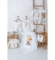 Pia Baby Premium %100 Pamuk Yenidoğan Bebek Hediyesi Erkek 10 Parça Hastane Seti 5063-01 (Krem)