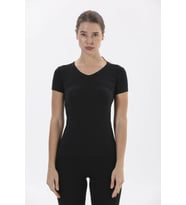 Yıldız 2371 Premium Kadın V Yaka Siyah Kısa Kollu Pamuklu Likralı T-shirt