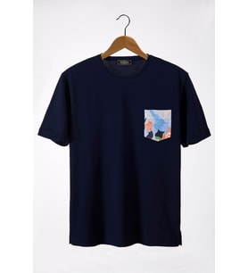 Erkek Lacivert Bisiklet Yaka Cepli Oversize T-Shirt 22Y-3400762-33