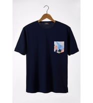 Erkek Lacivert Bisiklet Yaka Cepli Oversize T-Shirt 22Y-3400762-33