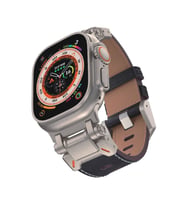 Apple Watch 44mm Kordon Metal Bağlantılı Sunni Deri Kordon 114 (Siyah)