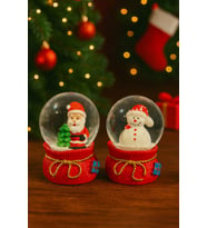 2 Adet Mini Kar Küresi 6,5 cm – Noel Baba & Kardan Adam Dekoratif Yılbaşı Biblo