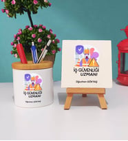 İş Güvenliği Uzmanı Tasarımlı Kişiye Özel Hediye İş Güvenliği Uzmanı Kalemlik ve Dekoratif Taş Baskı Hediye Seti