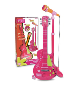 Bontempi Elektronik Rock Gitar Tuşlu Telli Askılı Ayaklı Mikrofon Pembe