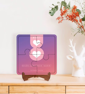 BK Gift Kişiye Özel İsimli Kadınlar Günü Tasarımlı Ahşap Standlı Puzzle Çerçeve-7