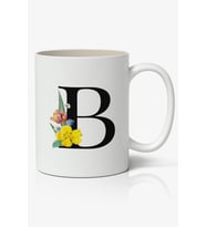 B Harfi Baskılı Çiçek Desenli Dekoratif - Baş Harf Baskılı Kupa Bardak - B Harfli Kahve Bardağı