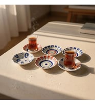 Fecra Acem 6'lı Çay Tabağı Seti Mix 3232 (LACIVERT-KIRMIZI-BEYAZ)