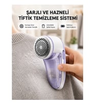 Mey İthalat® Şarjlı Tiftik Temizleyici – Çıkarılabilir Hazneli, Anti-Statik Fırçalı, USB Şarjlı