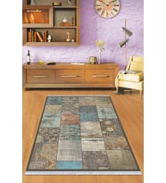 Mavi Patchwork Dokuma Pamuk Taban Kaymaz Kilim KLM071