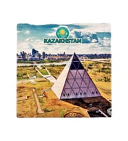 Kazakistan Temalı Taş Bardak Altlığı (Çok Renkli)