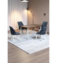 Florn Ceviz 80 x 132 Açılabilen Sunta Masa Metal Ayaklı Mutfak Masası Takımı 4 Kot Füme Sandalye
