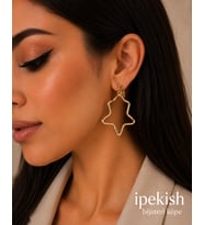 İpekish Gold Yıldız Küpe Büyük Yıldız Figürlü Klips Kapamalı Şık Bijuteri Küpe Kadın