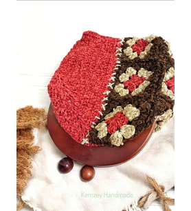 Patwork Tığ İşi Motifli Bambu Klipsli Çanta, Örgü Kahverengi El Çantası, El Yapımı Çiçekli Omuz Çantaları, Kemzey Handmade Çanta