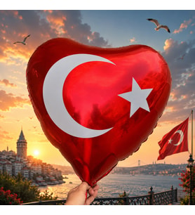 VIP KALİTE 14 ADET KALPLİ TÜRK BAYRAKLI BALON 70 CM KIRMIZI TÜRK BAYRAKLI FOLYO BALON METALİK BALON