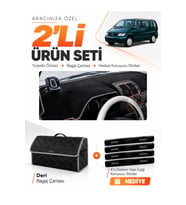 MERCEDES VITO W638 (1996-2003) Uyumlu Torpido Örtüsü + Deri Bagaj Çantası + Sticker Seti - Siyah Gri