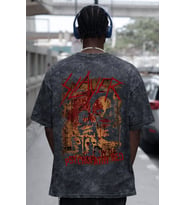 Slayer Rock Metal Müzik Grubu Sırt Baskılı Unisex Oversize Eskitme Yıkamalı Tişört
