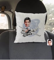 BK Gift Kişiye Özel İsimli Erkek Kaptan Pilot Karikatürlü Kare Araç Koltuk Yastığı-1