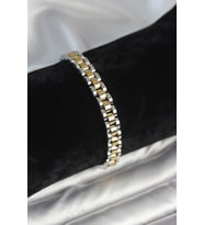 316L Çelik Gold ve Gümüş Renk 7 mm Kalınlık Erkek Bileklik - TJ-EB3764