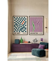 Optik İllüzyon ve Geometrik Sanat 2'li Ahşap Çerçeveli Tablo Seti