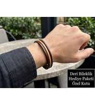 Erkek Kahverengi Taba Deri Bileklik – Gold Renk Metal Klipsli Şık Hediye Bileklik
