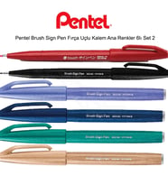 Pentel Brush Sign Pen Fırça Uçlu Kalem Ana Renkler 6lı Set 2