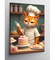 Kanvas Tablo Tatlı Yapan Şef Kedi