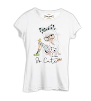 Kuş Kedi Küçük Kız Beyaz Kadın Tshirt