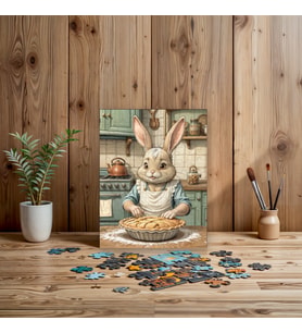Sevimli Tavşan Tasarımlı Vintage Mutfak Önlüğü ve Puzzle Keyfi! (240) PARÇA