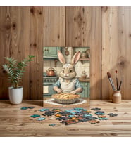 Sevimli Tavşan Tasarımlı Vintage Mutfak Önlüğü ve Puzzle Keyfi! (240) PARÇA