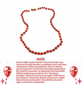 Kırmızı Akik Doğaltaş Düğümlü Kolye 6 mm, M205