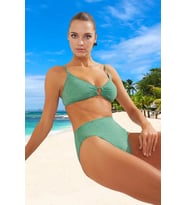 Kadın Bikini Takımı Bralette Kaplı Yüksek Bel Aksesuarlı Balensiz Simli Örme Kumaş Kolsuz Şık