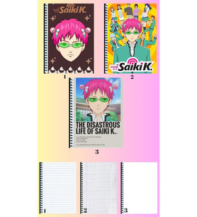 Saiki kusuoA4 defter 3 adet çizgili + kareli + çizgisiz büyük boy 21*29 cm süper set