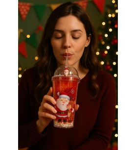 Noel Baba & Yeni Yıl 2026  Temalı Pipetli Suluk  450 ML Çift Katman Mika Su Şişesi 2768-A