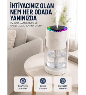 Ultrasonik Ha Nemlendirici Renkli LED Işıklı Sessiz Oda Nemlendirme Cihazı