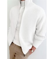 Erkek Dik Yaka Fermuarlı Slim Fit Triko Hırka
