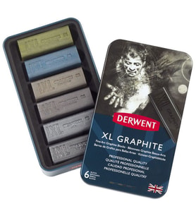 Derwent XL Graphite Block Kalın Grafit Füzen 6'lı Teneke Kutu 