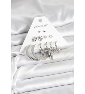 Pirinç Gümüş Renk 6 Çift Kadın Küpe Seti TJ-BKP11332