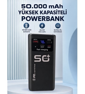 50.000 Mah Taşınabilir Powerbank 22,5 W Hızlı Şarj 4 Dahili Şarj Kablosu Dijital Ekran Led Aydınlatma Ve Taşıma Sapı