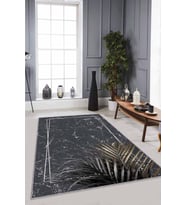 Antrasit Modern Klasik Kaymaz Tabanlı Dekoratif Halı RV185 - 100 x 160 cm