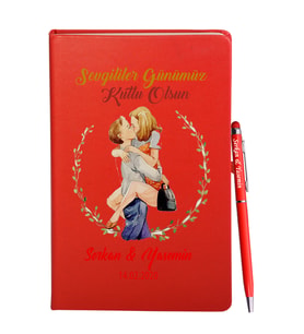 Sevgililer Gününe Özel Kırmızı Defter Kalem Hediye Seti 25