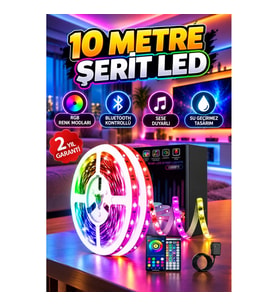 10 Metre Bluetooth Kontrollü Smart Şerit LED – USB 5V, Kumandalı, Su Geçirmez, Sese Duyarlı