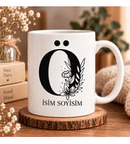 Kişiye Özel Baş Harf ve İsim Yazılı Çiçek Motifli Ö Harfli Seramik Kupa Bardak