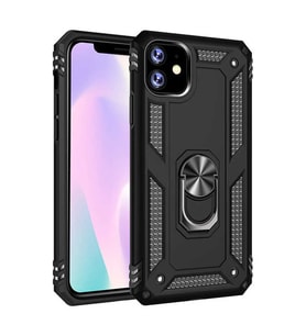 Apple iPhone 11 Uyumlu Kılıf Standlı Manyetik Yüzüklü Military Magnetic Ring Polycarbonate and TPU Case (Siyah)