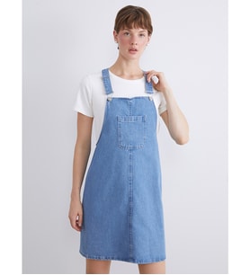 LCW Comfort İndigo Kare Yaka Jean Salopet Elbise