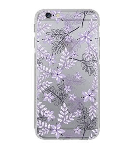 Apple iPhone 6SKamera Korumalı Tıpalı Kapak Floral Lila Tasarımlı Şeffaf Kılıf
