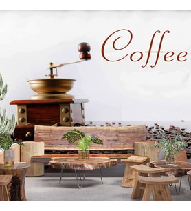 Kahve Makinalı Cafe Duvar Kağıdı Baskı
