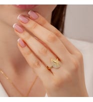 925 Ayar Gümüş Yüzük Zirkon Taşlı Altın,Rose,Beyaz Renk Seçenekleriyle (Sarı)